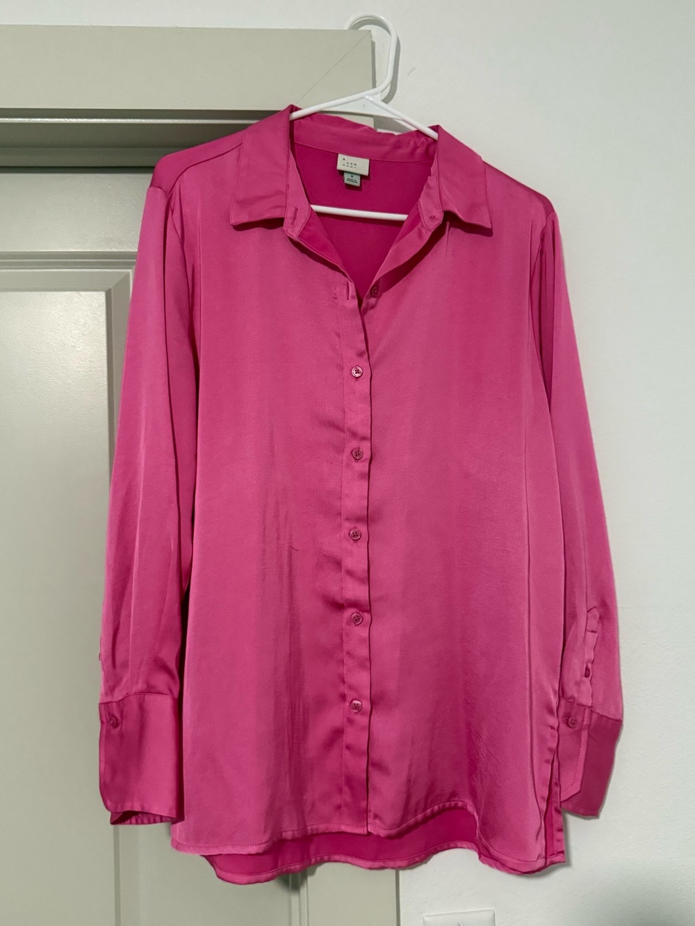 a new day Hot Pink Button-Down Collared Blouse